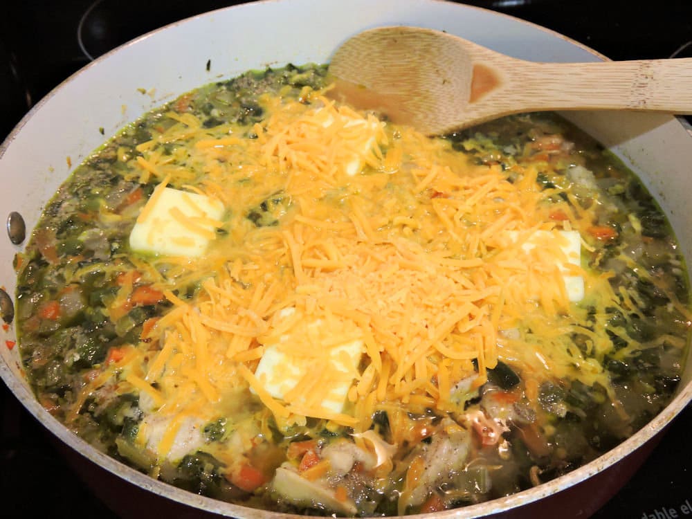 24Bite: adding real butter and shredded cheddar cheese to skillet