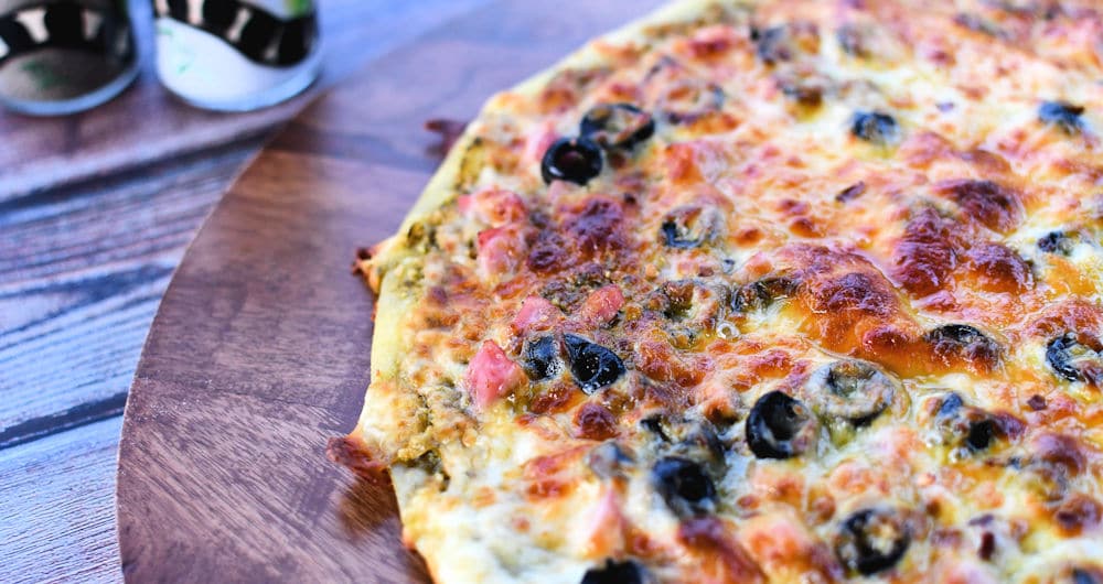 24Bite Recipe: Pesto Ham and Black Olives Pizza by Christian Guzman