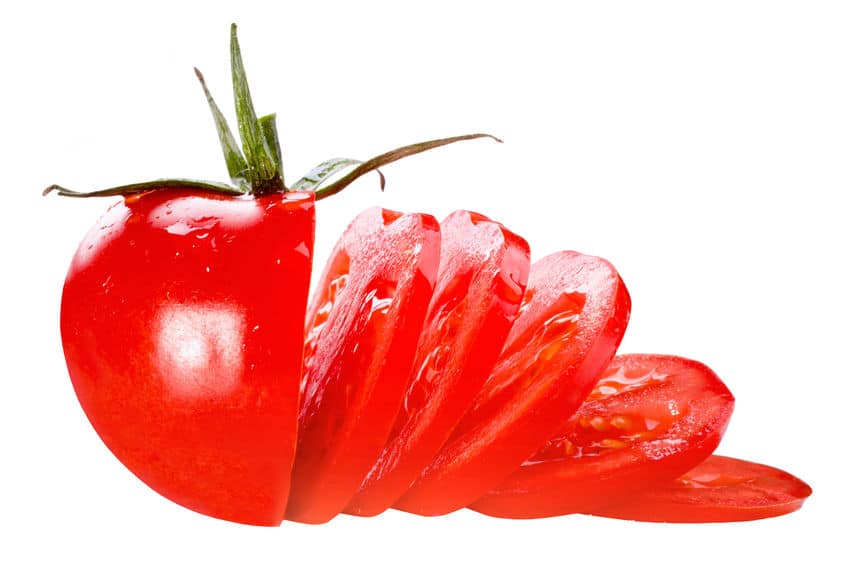 thin sliced tomato on a white background