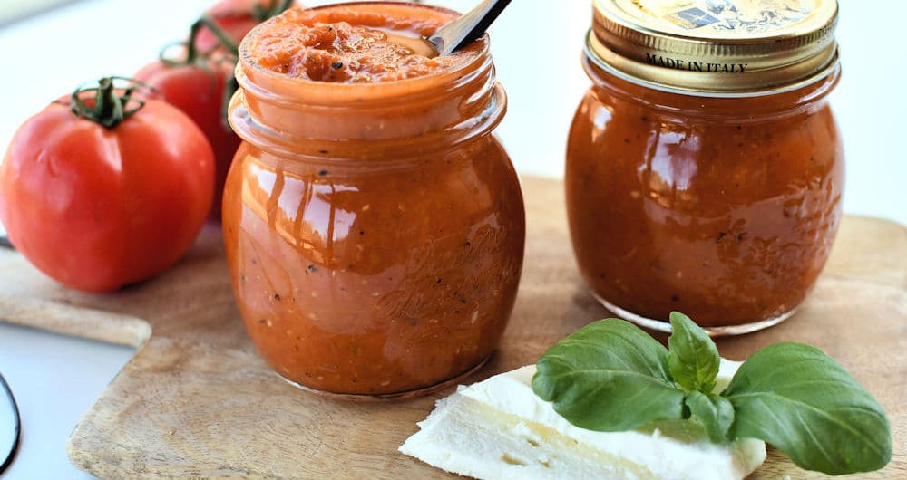 Two jars of homemade pizza sauce