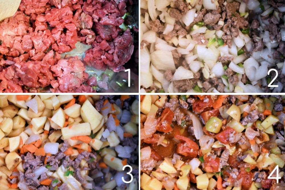 Mexican picadillo process shots in four easy steps