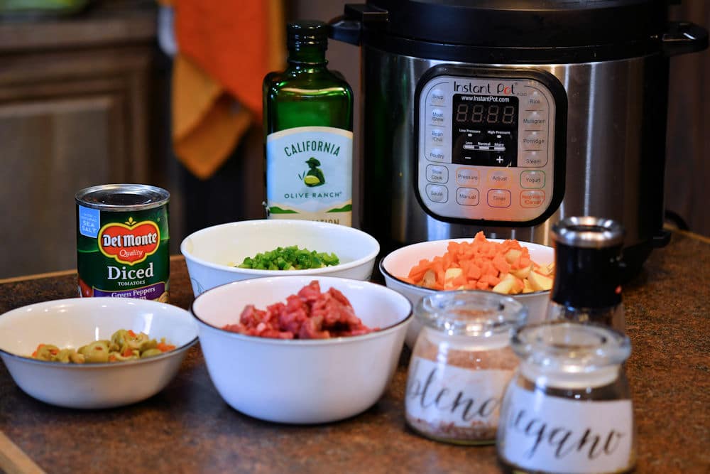 ingredients on counter for Mexican picadillo