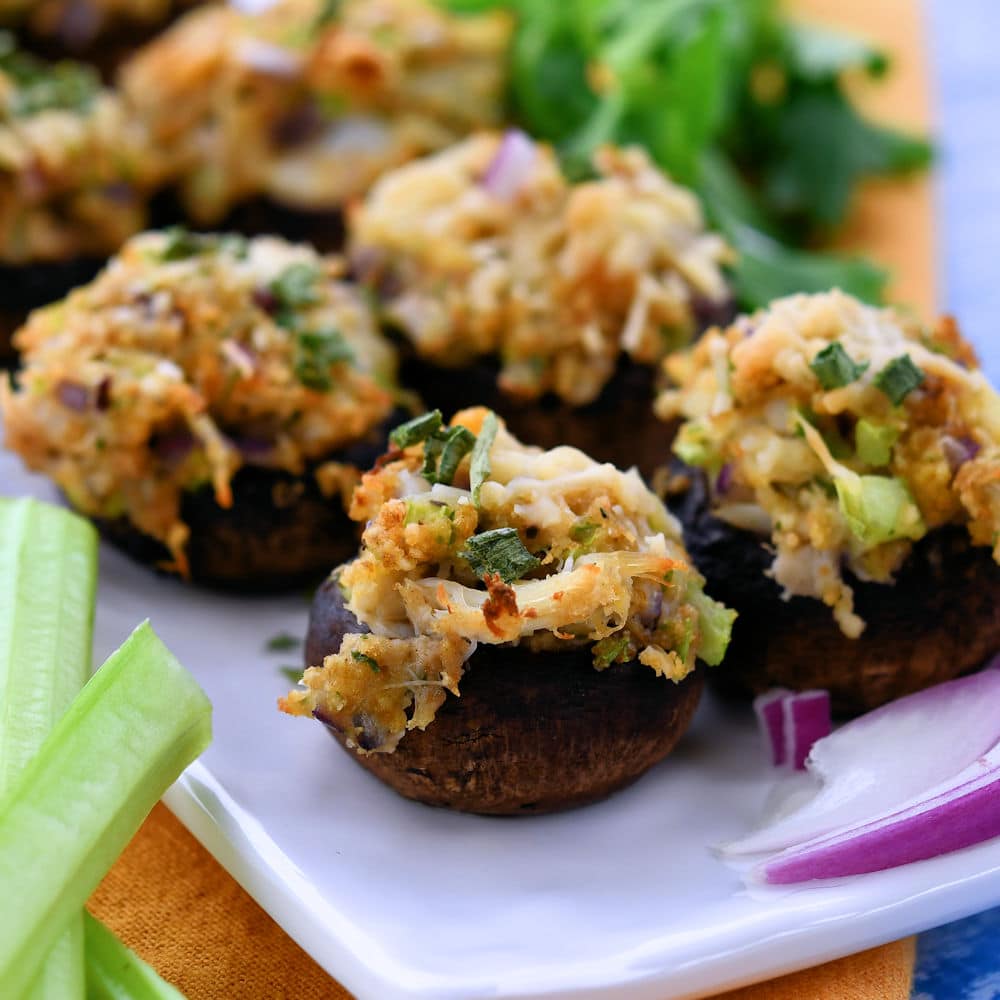 Ninja Air fryer Cheesy Spinach Stuffed Mushrooms and Vegetable Medley