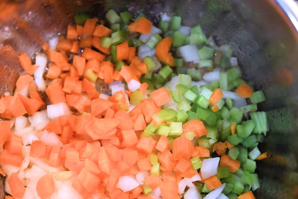 24Bite: sauteeing onions, carrots, celery and garlic