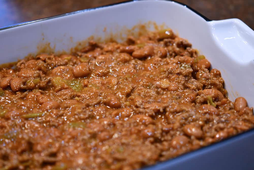 24Bite: spread the ground beef chili mixture evenly in baking dish