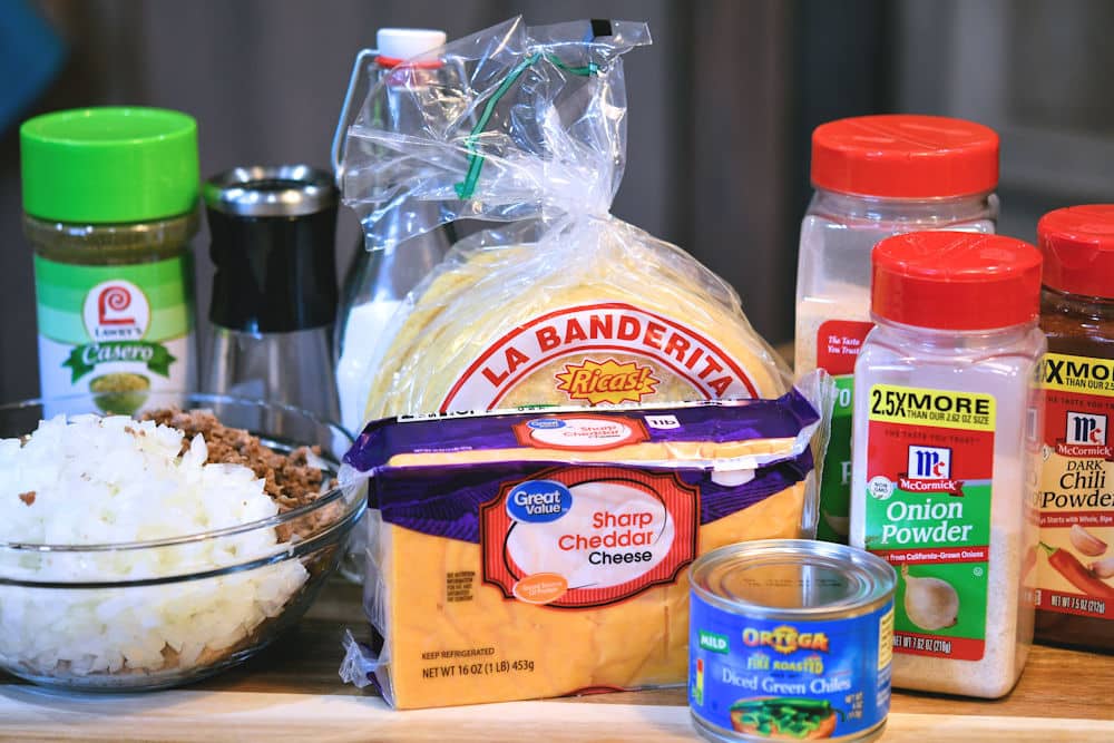 24Bite: Ingredients on a counter for cheeseburger rolled tacos