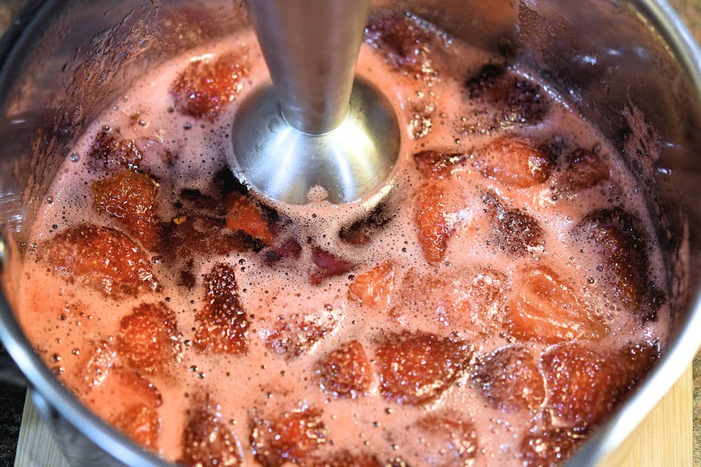 24Bite: immersion blender in sauce pan to chop up strawberries for jam