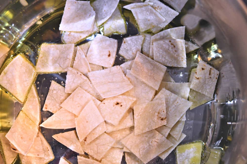 24bite: frying bite sized pieces of corn tortilla in oil