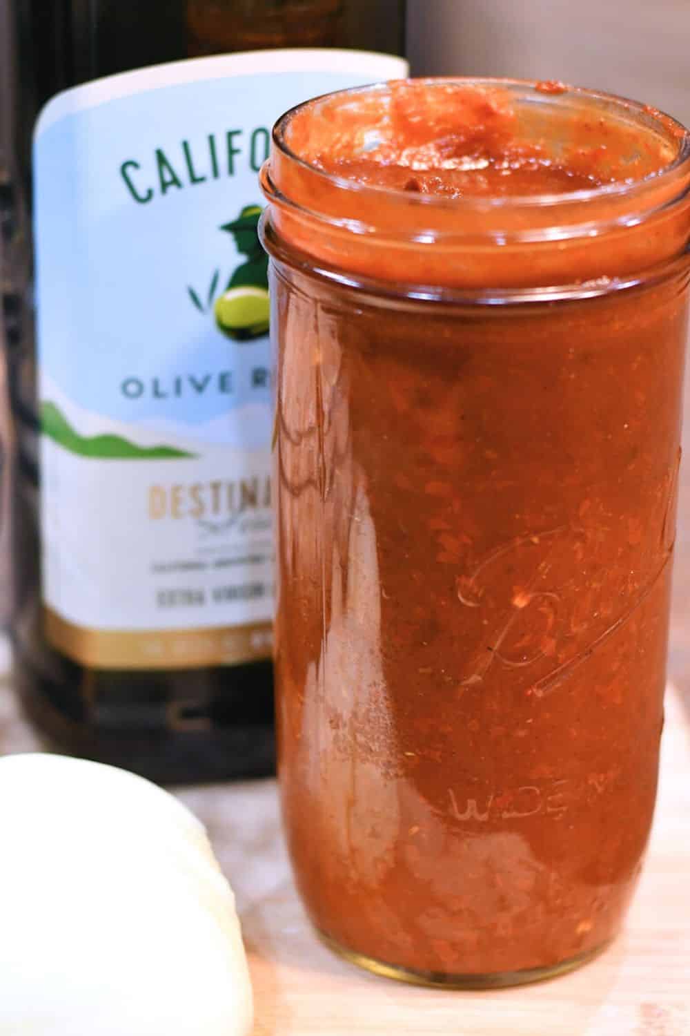 24Bite: jar with homemade adobo sauce made from dried chiles