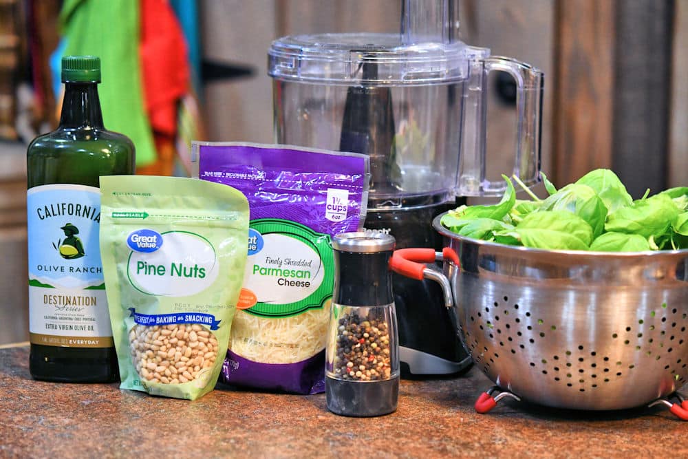 ingredients for basil pesto