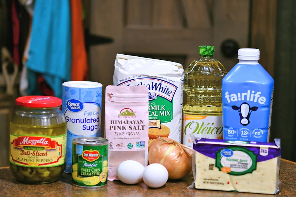 ingredients for Mexican cornbread as shown in recipe card