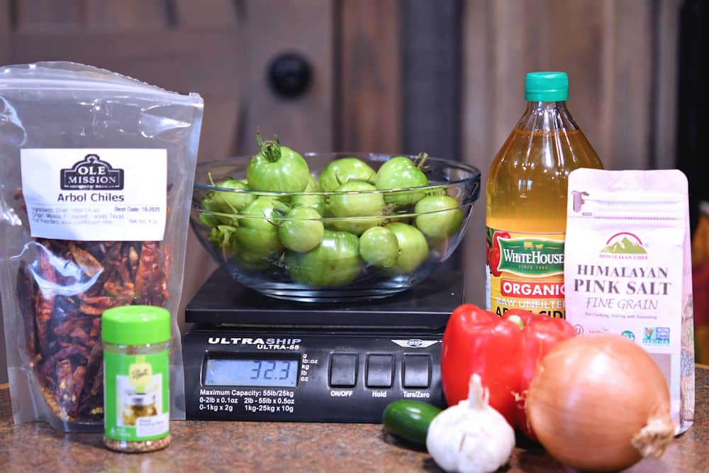 Ingredients for green tomato relish from the recipe card.