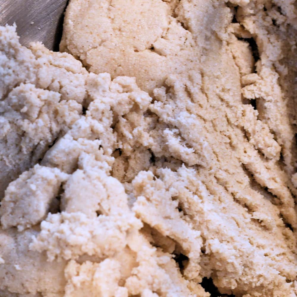 closeup image of masa harina mixed with melted lard