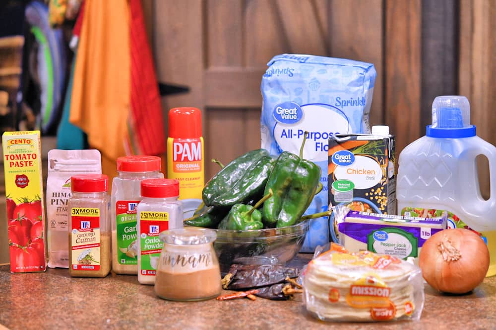 ingredients for Roasted Poblano Cheese Enchiladas as stated in recipe card