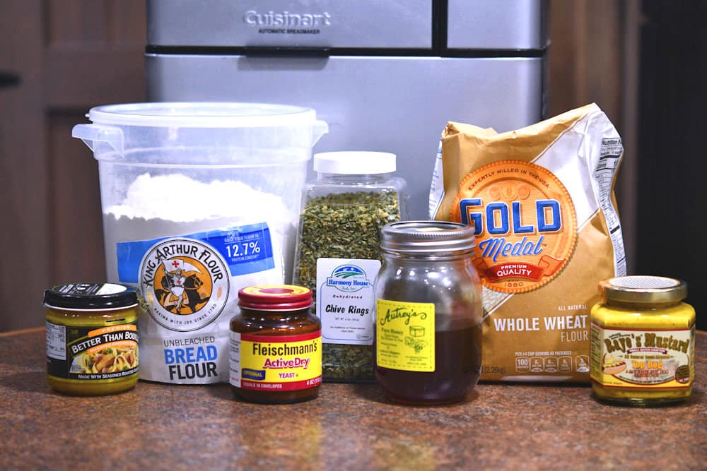 ingredients for honey mustard bread on countertop