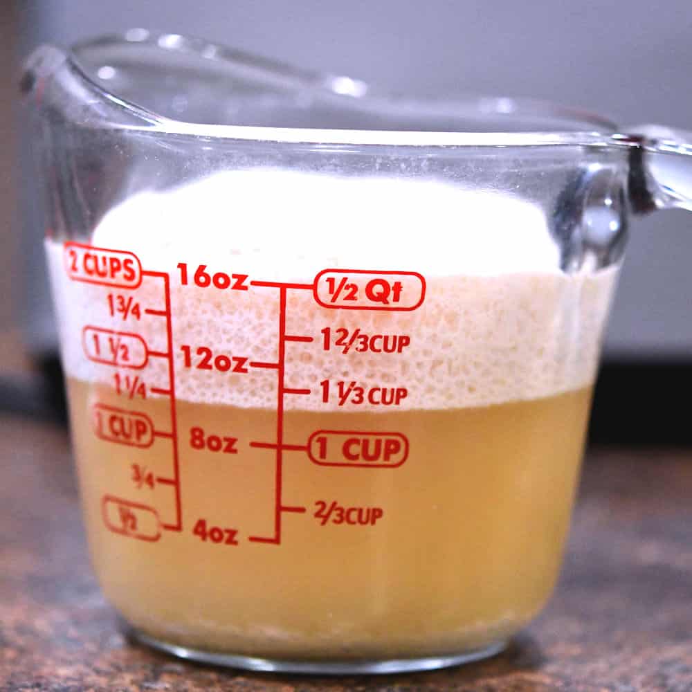 honey water and yeast, proofing in a glass measuring cup