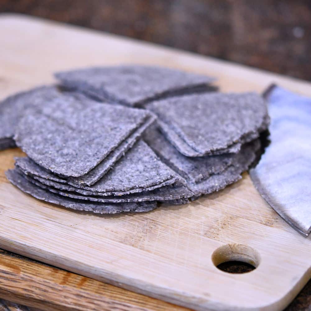 fresh blue corn tortillas cut into triangles to make chips