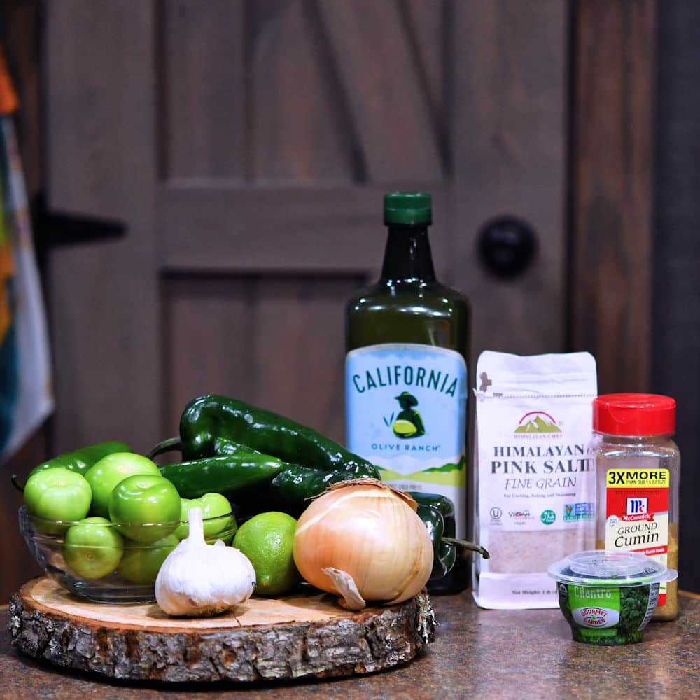 ingredients for green chile enchilada sauce on a counter