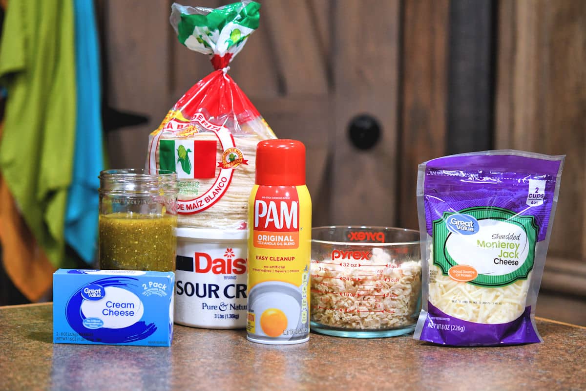 ingredients for creamy chicken enchiladas with green sauce