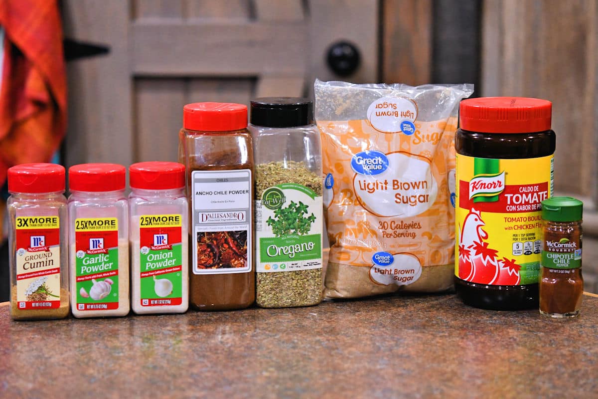 ingredients for ancho spice blend on a countertop