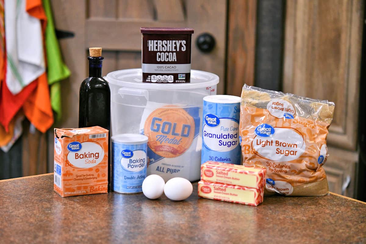 ingredients for chocolate cookies made with cocoa powder