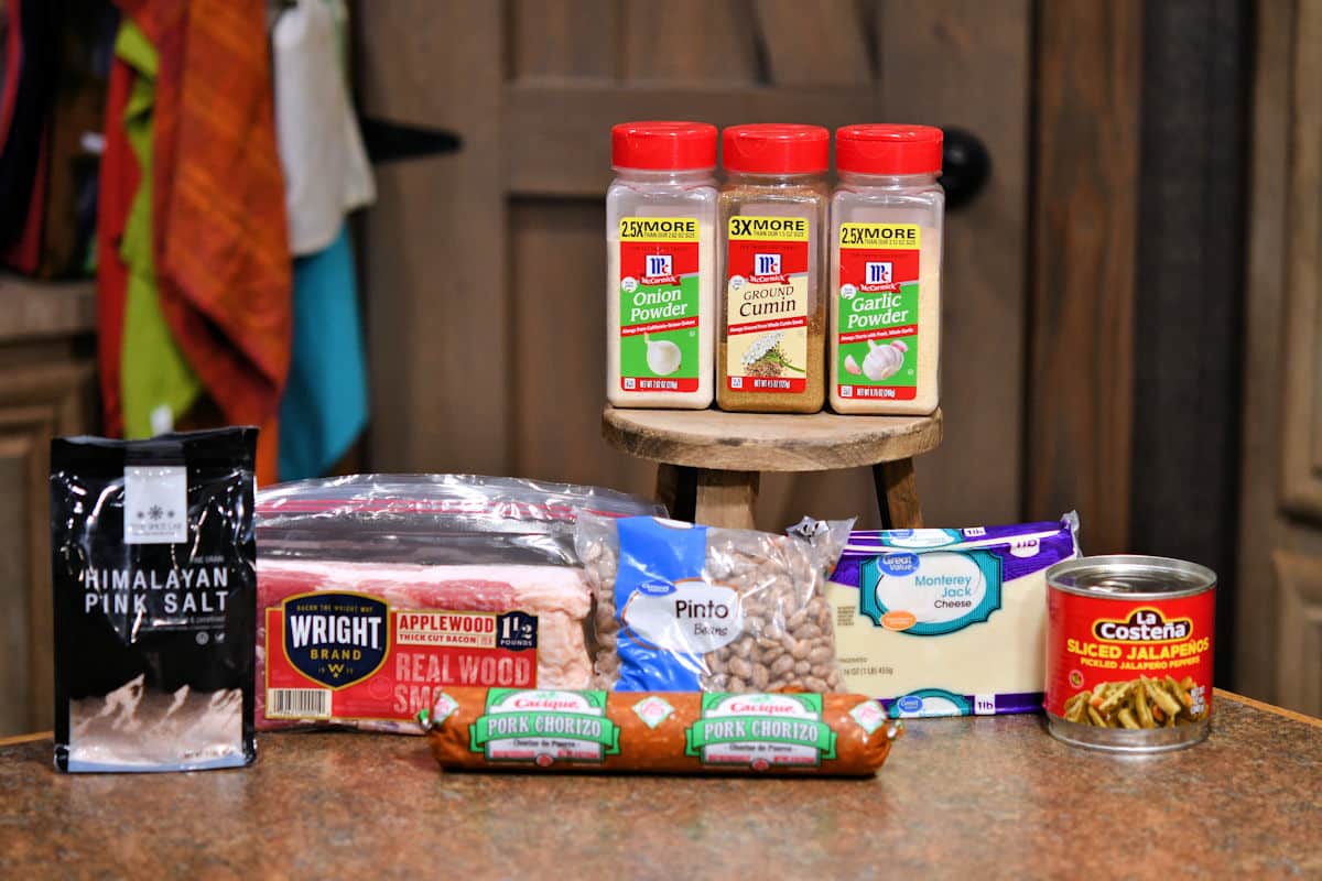 ingredients for frijoles puercos on a countertop