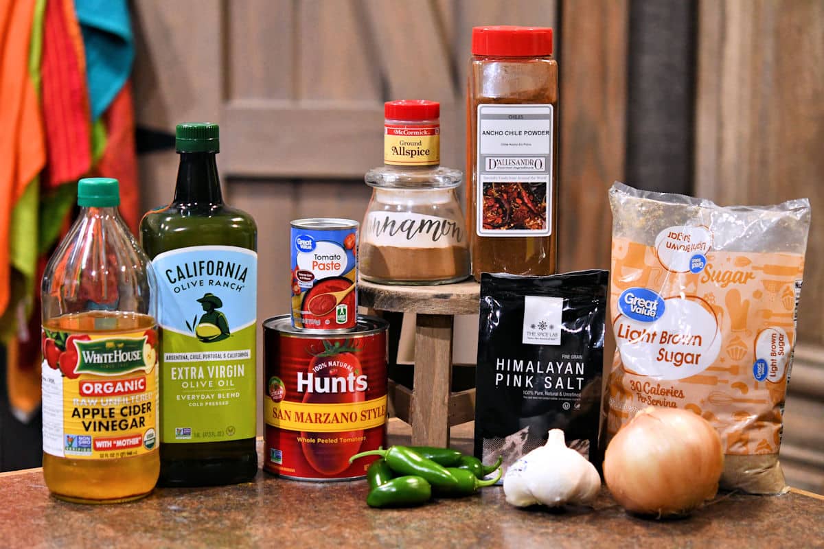 ingredients for jalapeno ketchup on a countertop