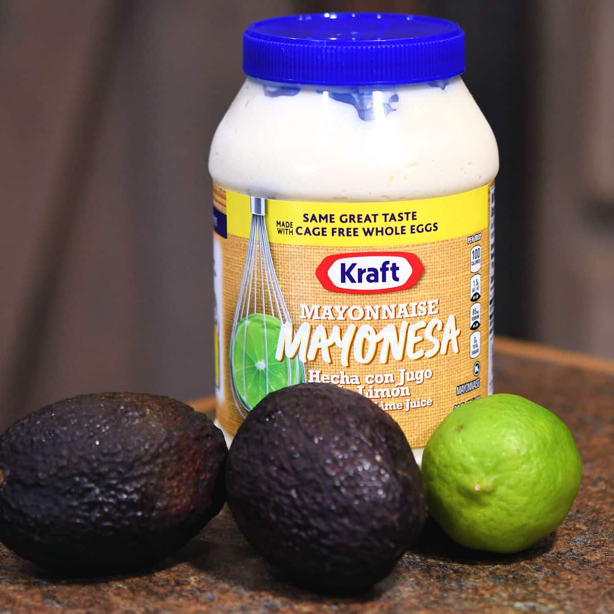 ingredients for avocado mayonnaise on a countertop