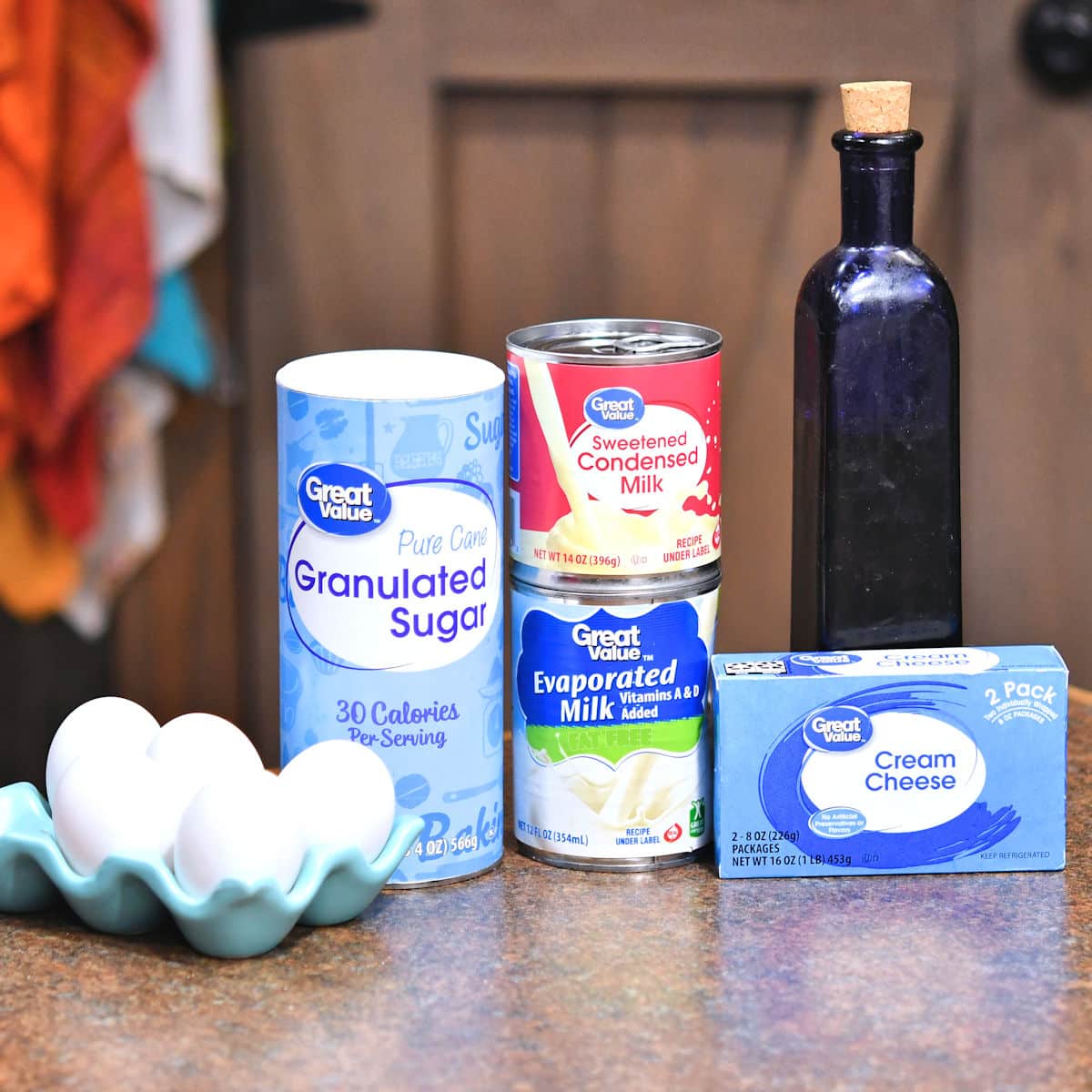 ingredients for Mexican flan on a countertop