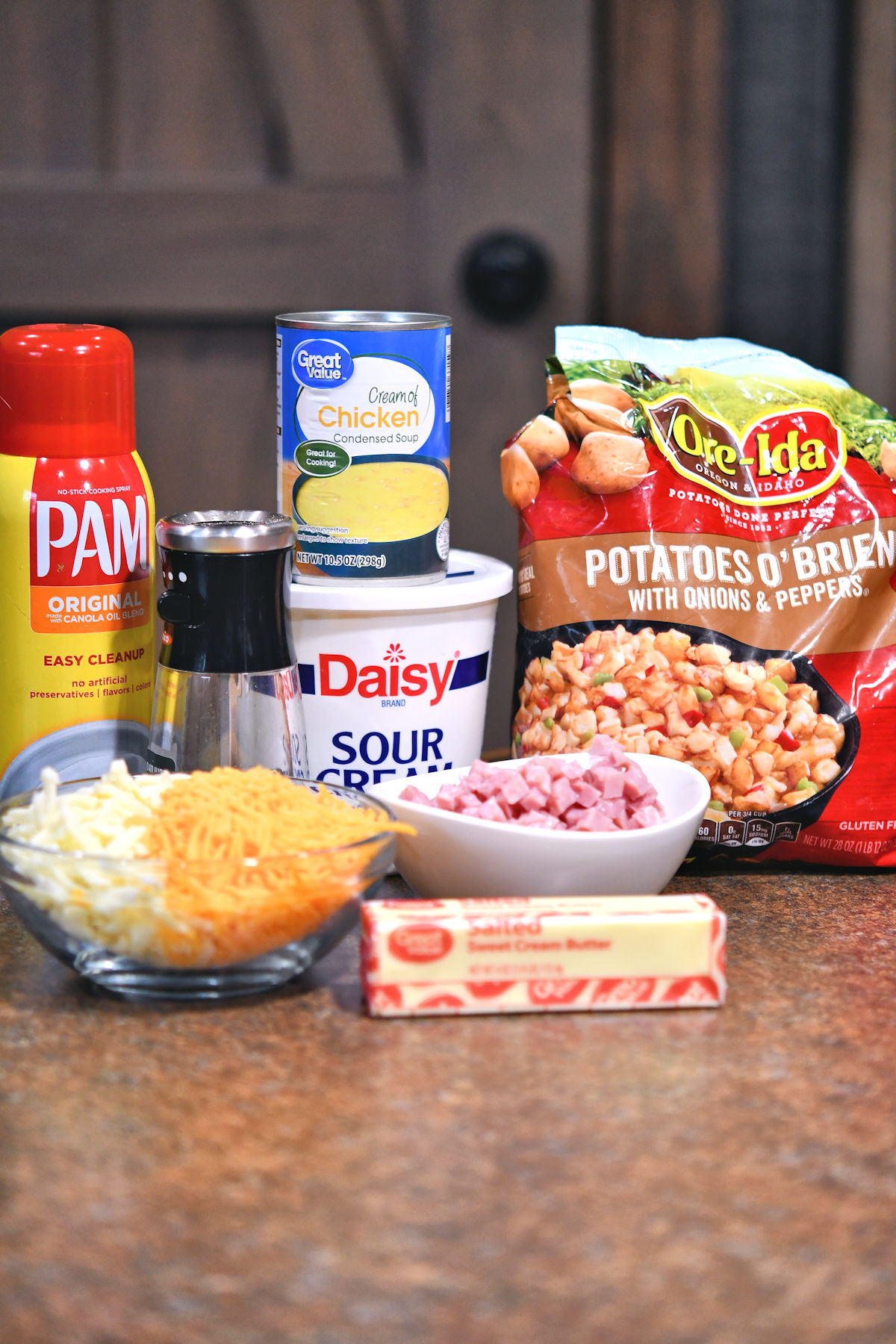 ingredients for potatoes obrien casserole as stated in the recipe card.