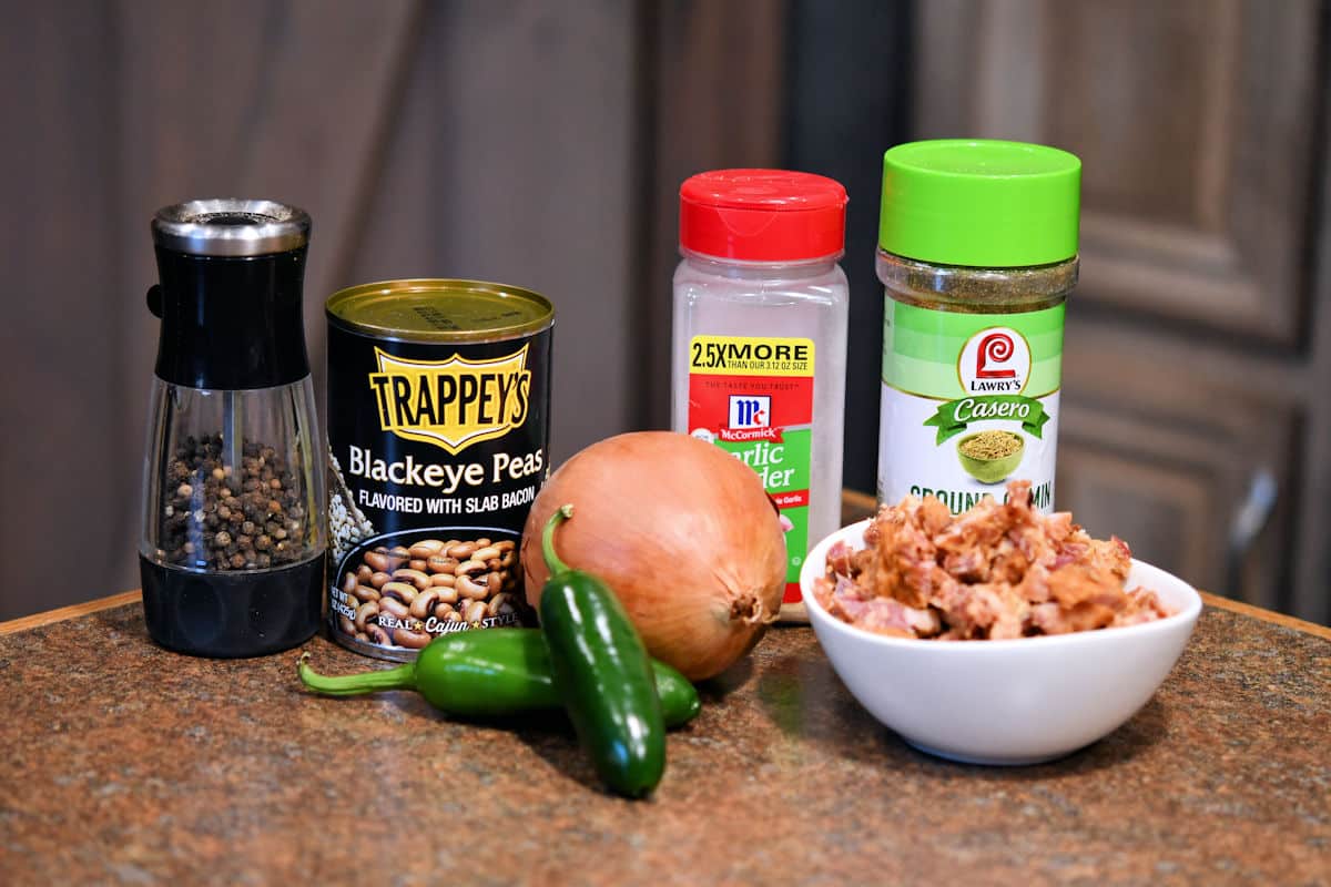ingredients for black eyed peas on a countertop