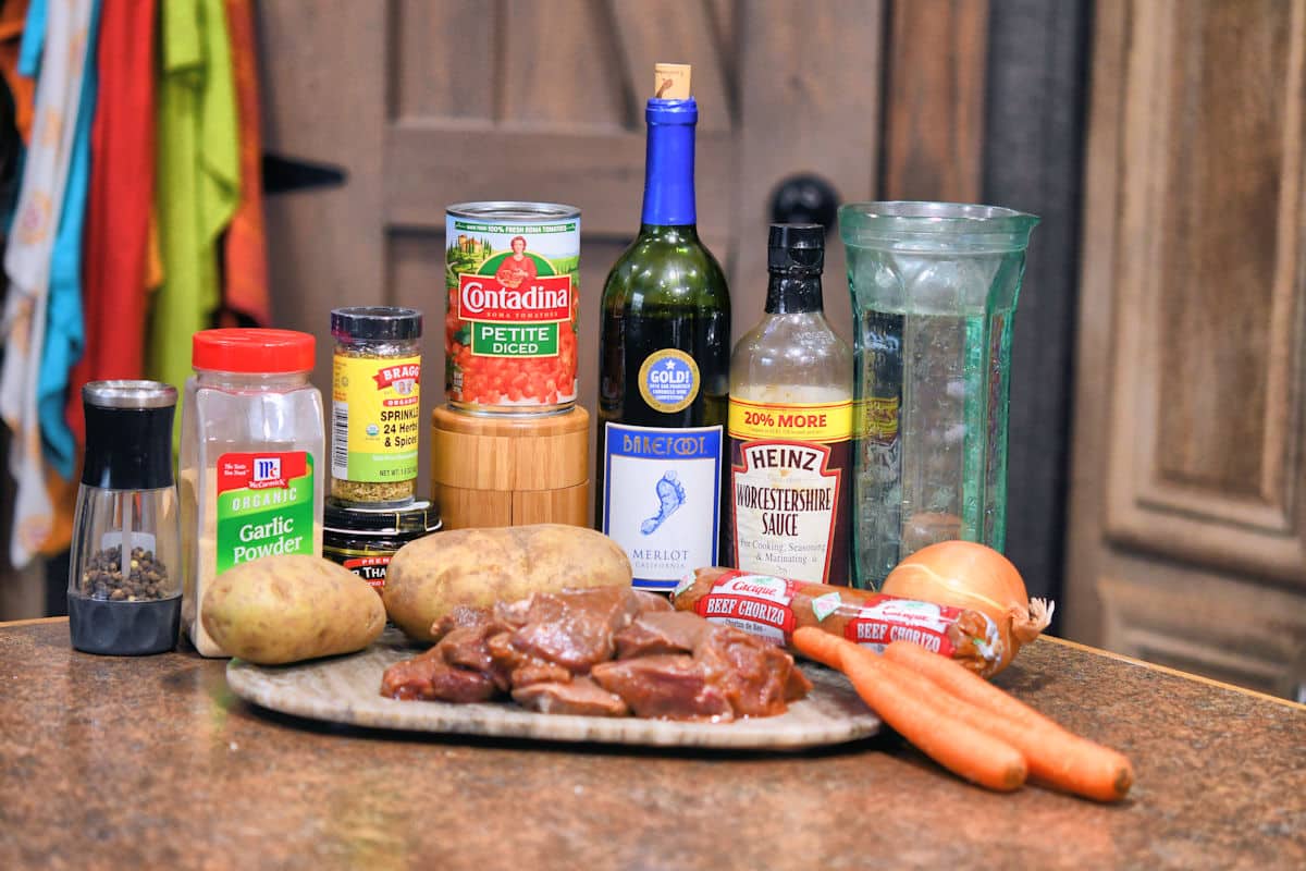 ingredients for guisado de venado on a countertop