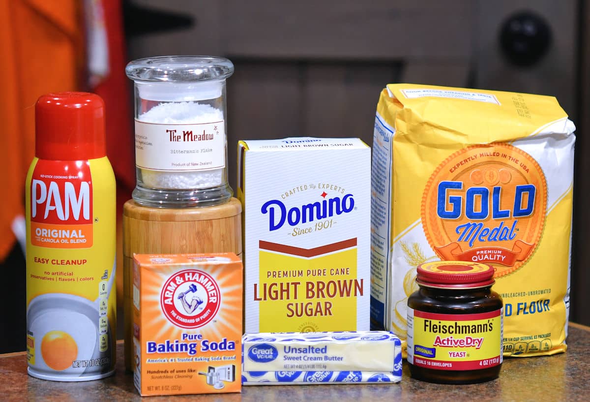 ingredients for soft pretzels on a countertop