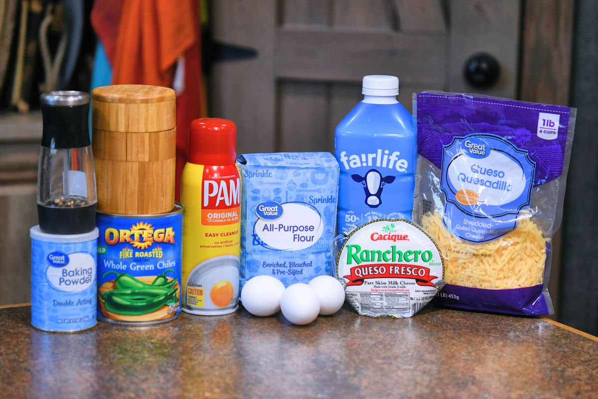ingredients for chile relleno casserole on a countertop