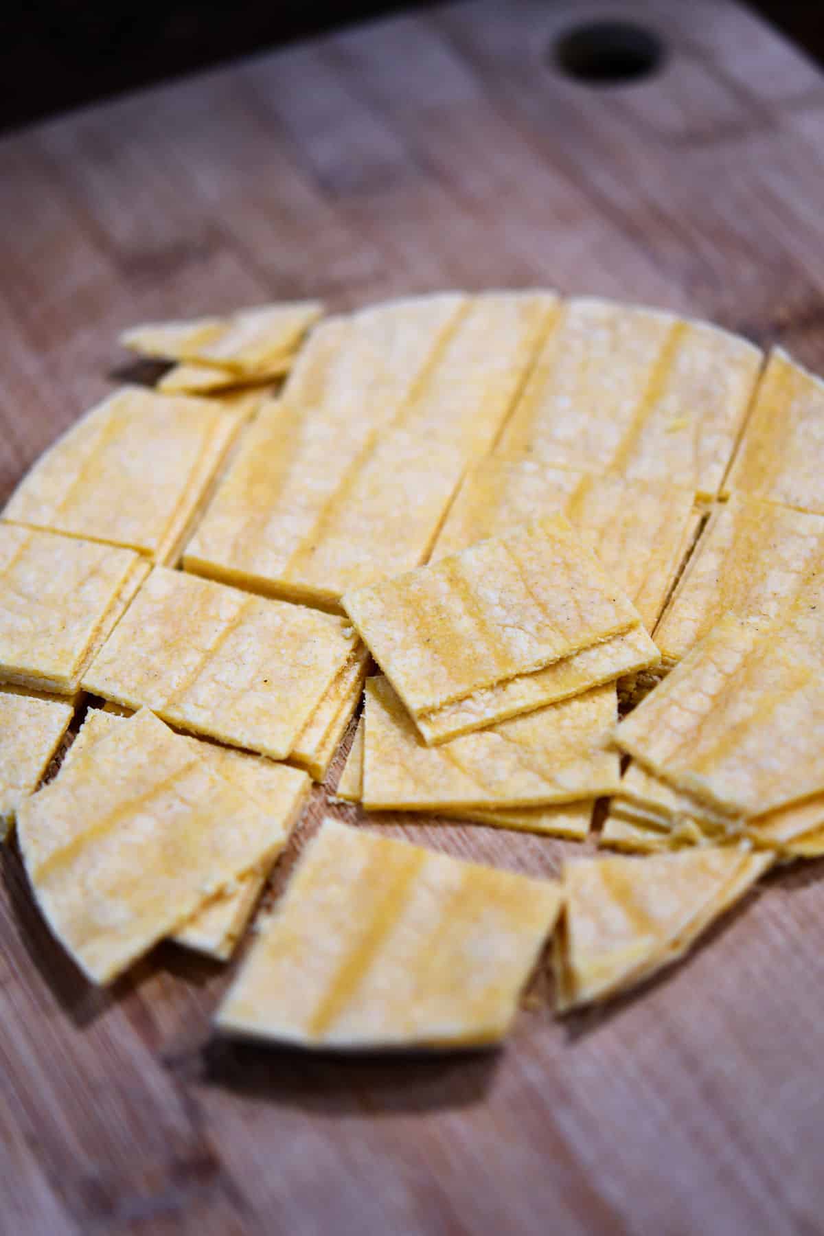 cut the corn tortillas into bite sized pieces