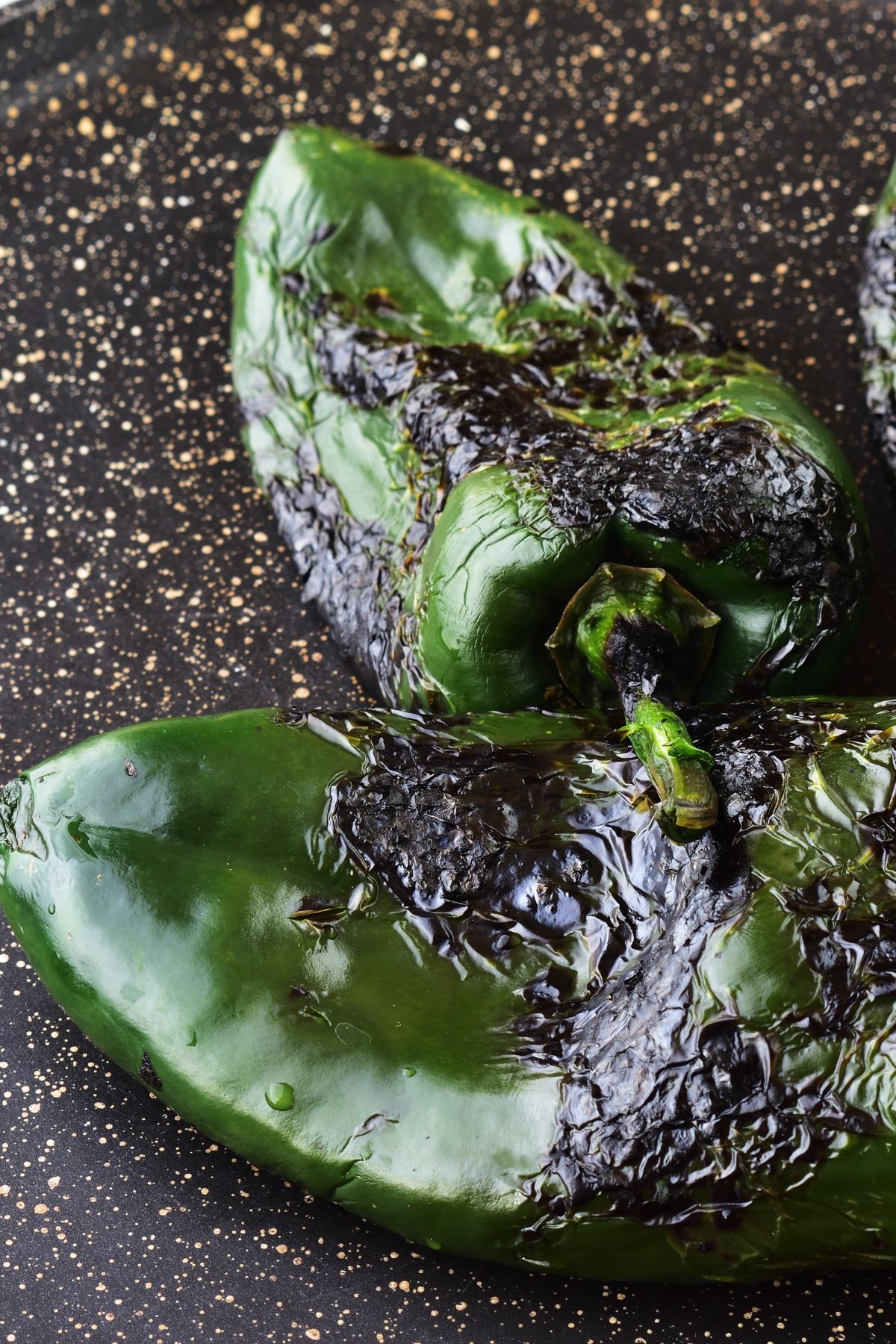 roasted and charred poblano chiles