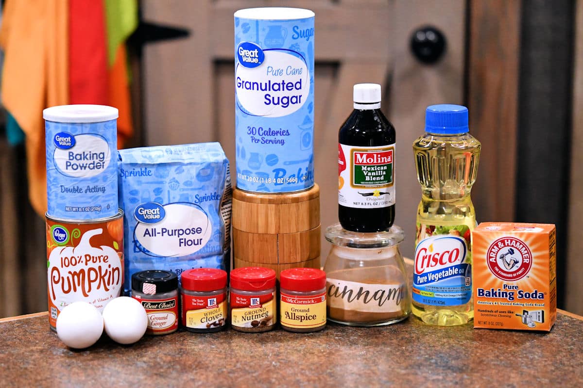 ingredients for pumpkin tres leches cake on a countertop