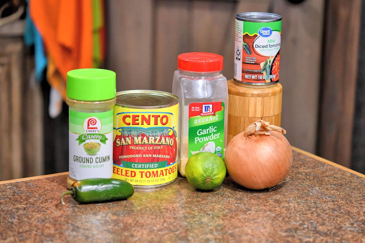 ingredients for chili's salsa on a countertop