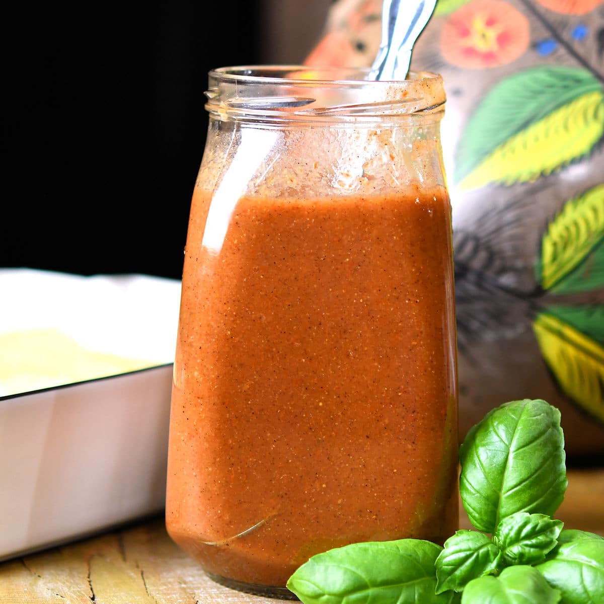 Quick enchilada sauce in a glass jar