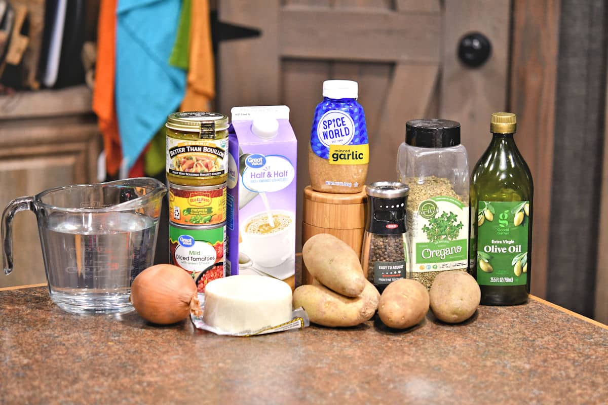 ingredients for Mexican Caldo de Queso Soup on a countertop