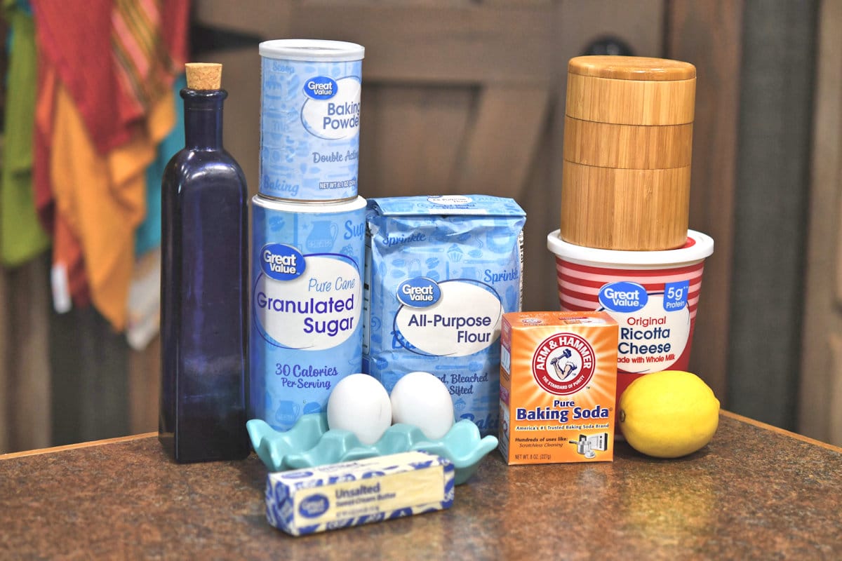 ingredients for lemon ricotta cookies on a countertop