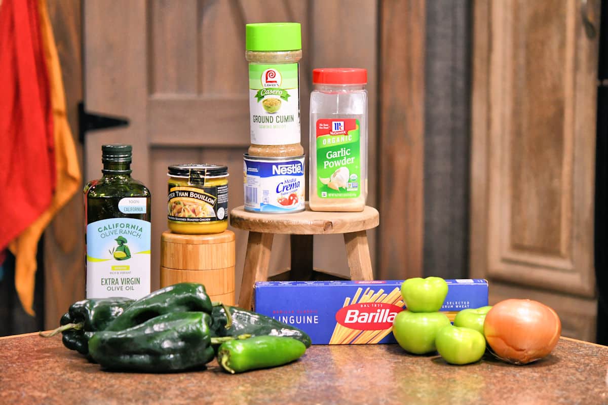 ingredients for spaghetti verde on a countertop