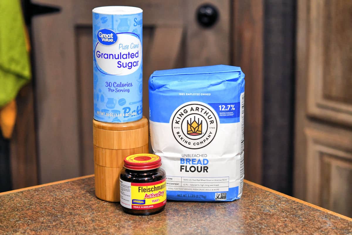 ingredients for French baguettes on a countertop