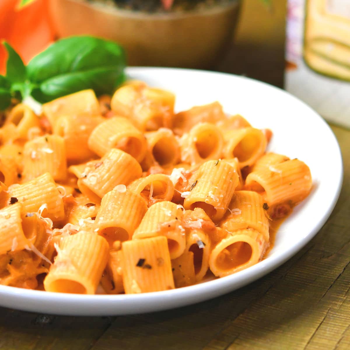 Creamy Marinara Pasta on a white ceramic plate