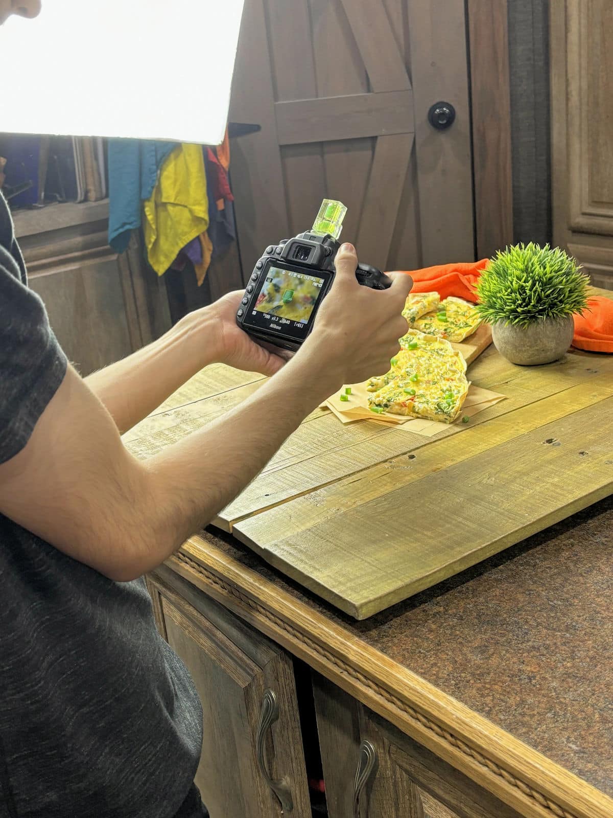 photo shoot for tortilla egg quiche bake