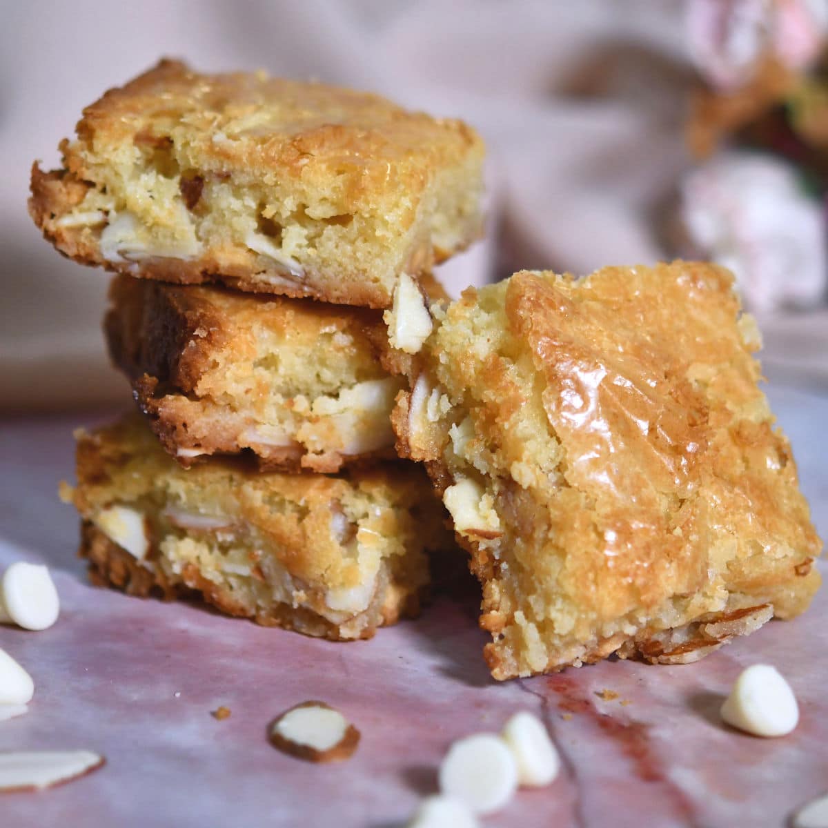 Almond White Chocolate Blondies Recipe by Christian Guzman.