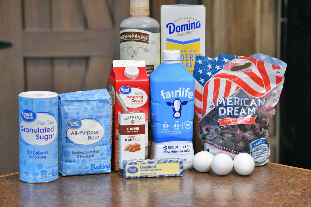 ingredients for Cherry Clafoutis on a countertop