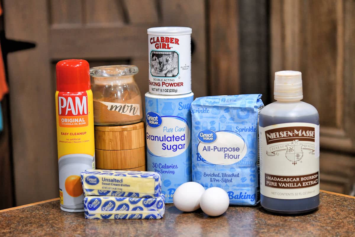 ingredients for Cinnamon Sugar Cookie Recipe on countertop