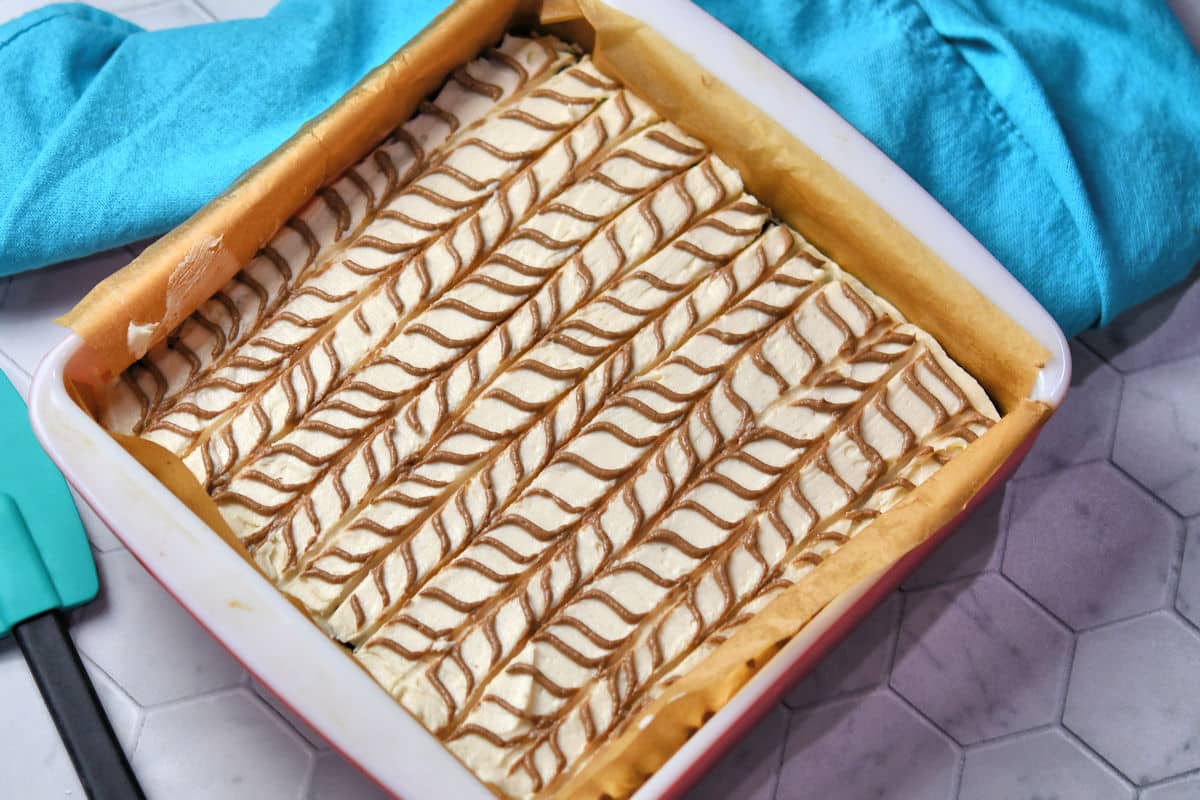 Espresso Cappuccino Brownies in a square baking dish