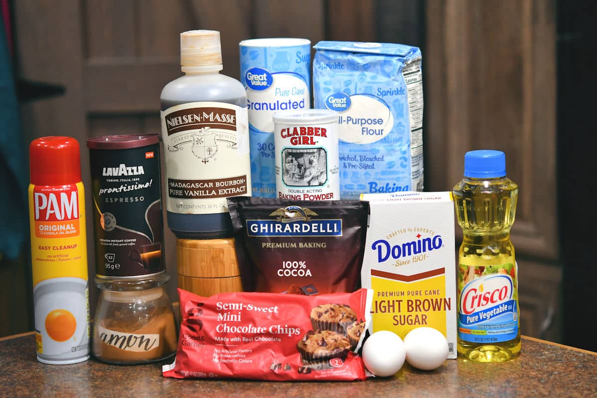 ingredients for Espresso Cappuccino Brownies recipe on a countertop